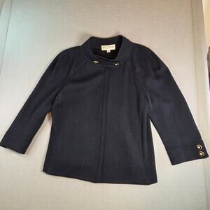 St. John Collection Navy Knit Jacket Women’s Size 10 Gold Button Zip Front USA